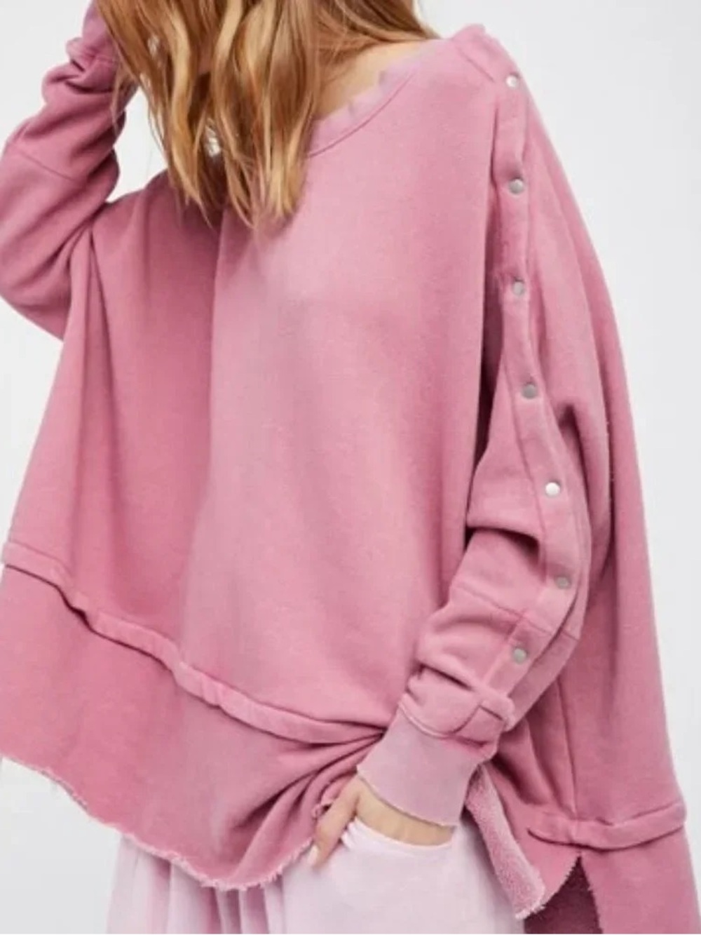 Free People Camden Sweatshirt Oversized Dusty Rose Full Arm Snap Size Medium